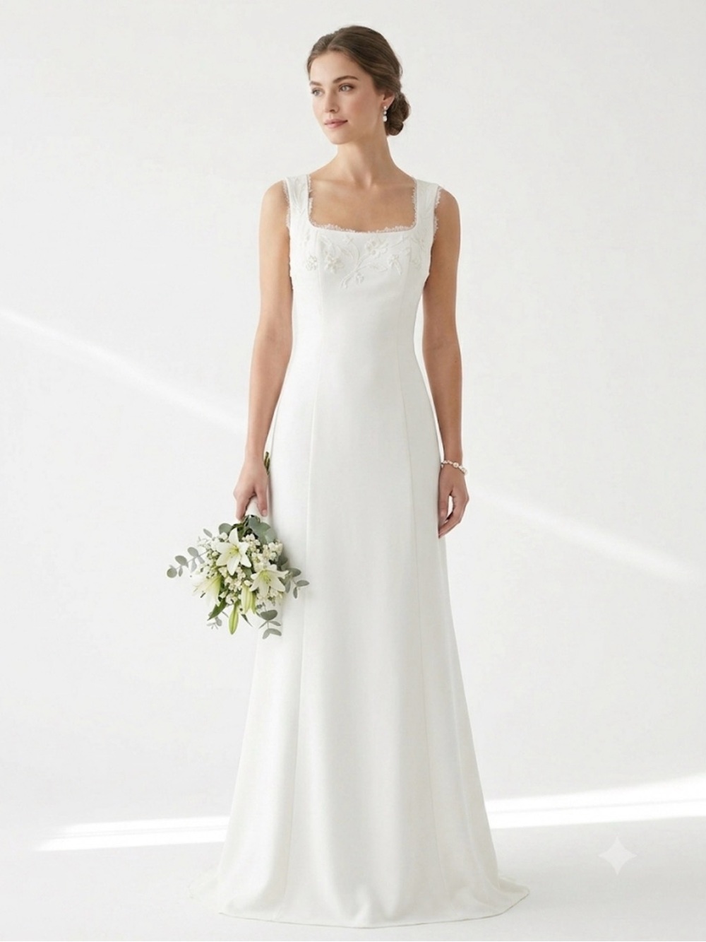 Monique Bridal Ivory Embroidered A-Line Wedding Gown Size 6 Altered Read